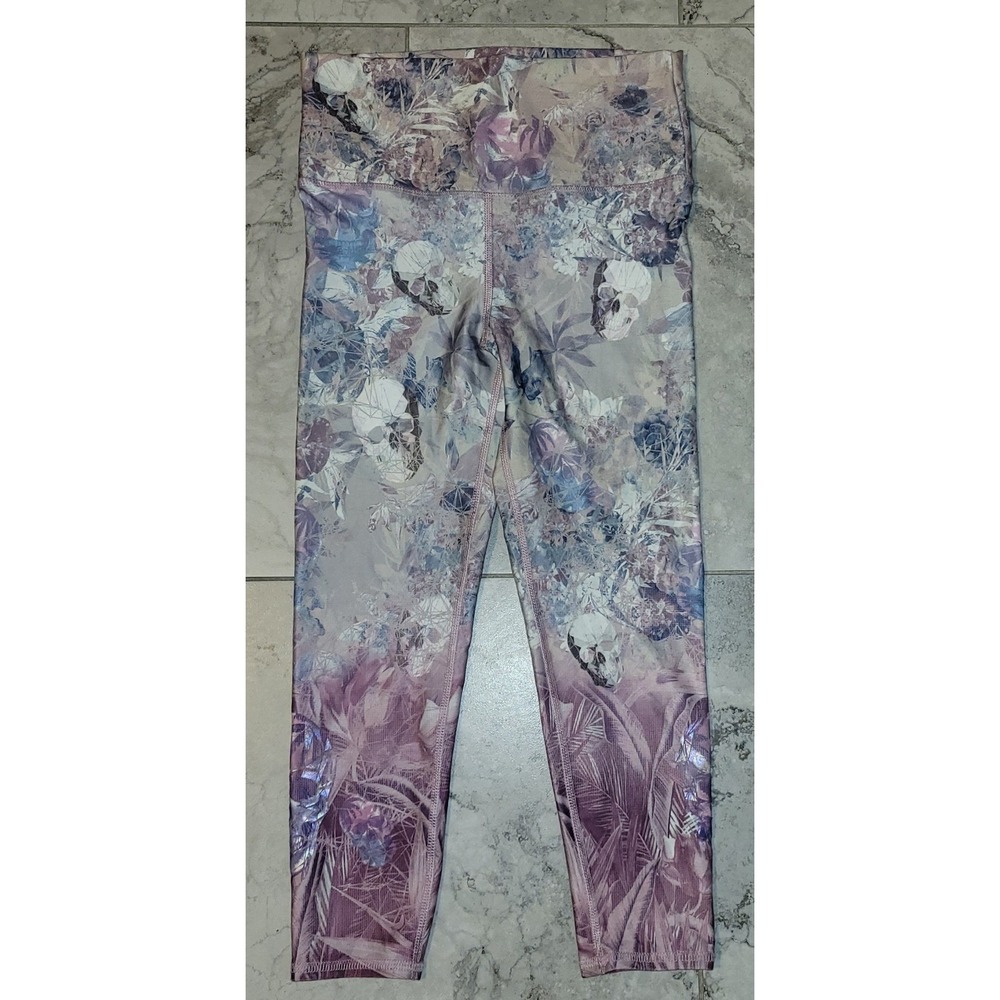 Evolution and Creation EVCR Womens‎ Purple Floral Skull Leggings M3005 Medium